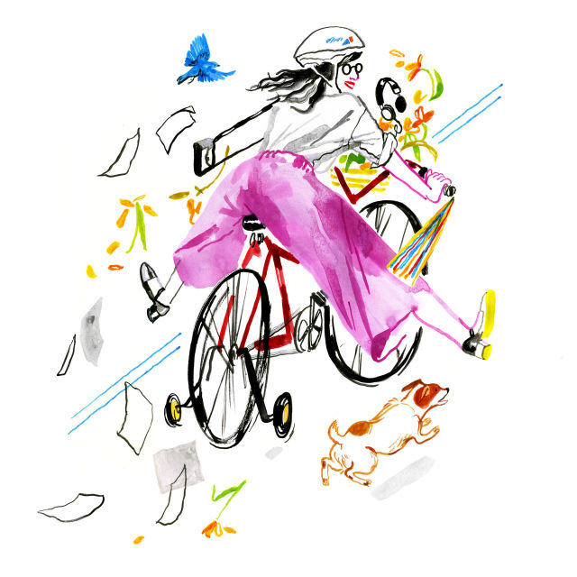 Illustration of a woman riding a bike