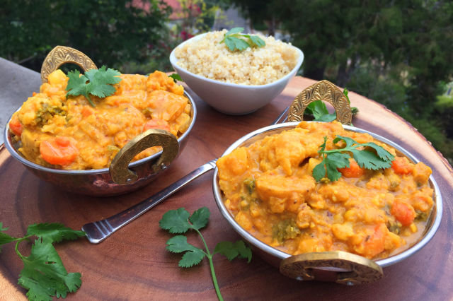 Spicy Vegan Orange-Coconut Vegetable Curry With Red Lentils