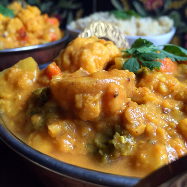 Spicy Vegan Orange-Coconut Vegetable Curry With Red Lentils